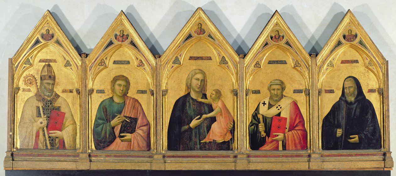 O Retábulo de Badia com Madonna e Santos, c.1301 (têmpera no painel) de Giotto di Bondone