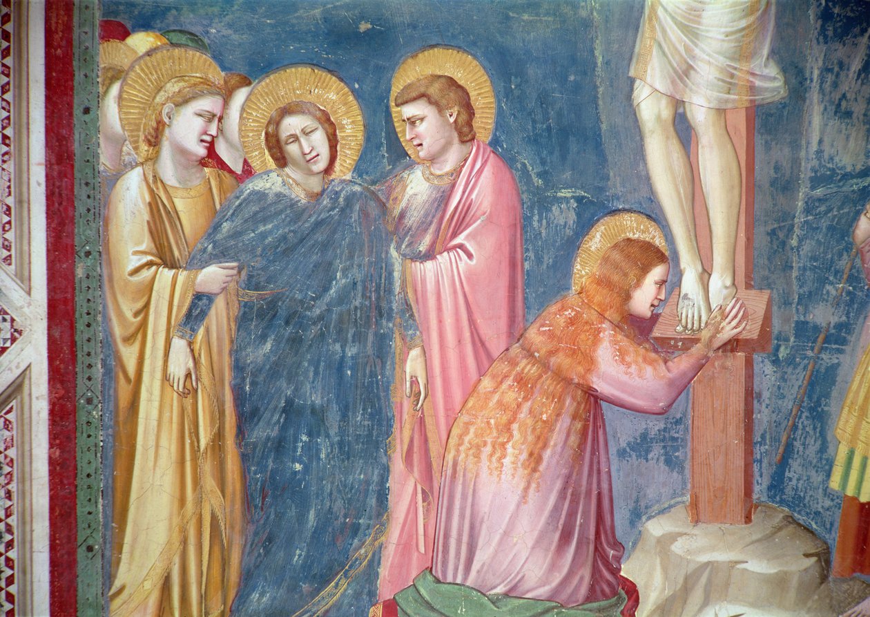 A Crucificação, detalhe de Maria Madalena e a Virgem entre São João e uma santa, c.1303-05 de Giotto di Bondone