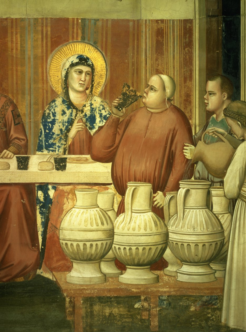 O casamento em Caná, detalhe dos degustadores de vinho, c.1305 detalhe afresco de 102736 de Giotto di Bondone