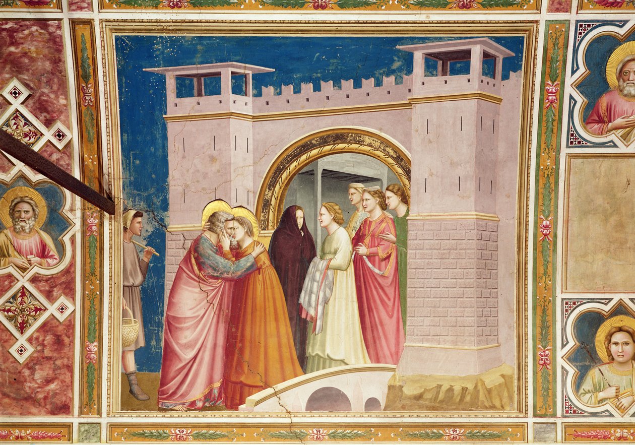 O Encontro de Joaquim e Ana no Portão Dourado, c.1305 (ver também 102740 e 68796) de Giotto di Bondone