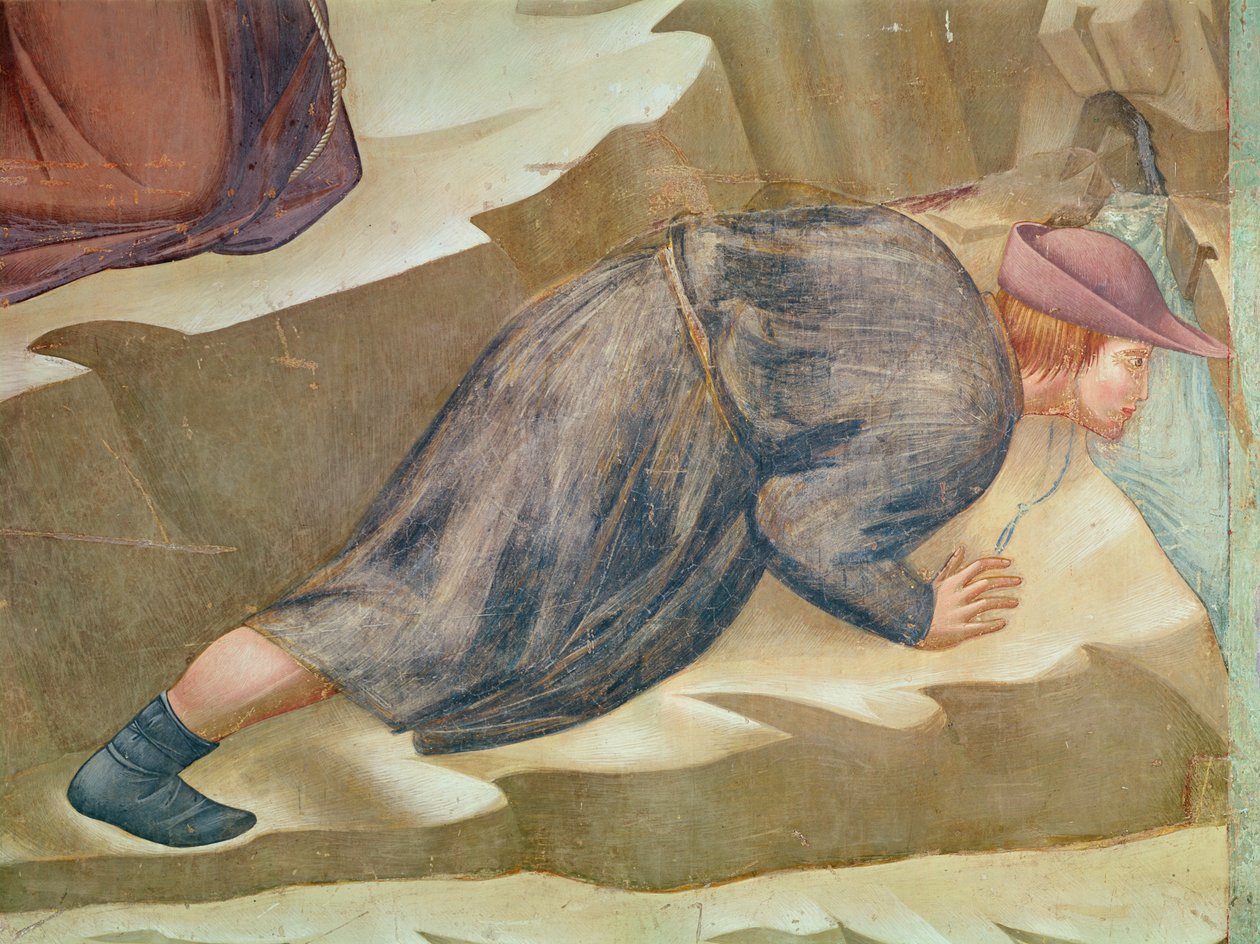 O milagre da primavera, detalhe de um homem bebendo, 1297-99 (detalhe de 62296) de Giotto di Bondone