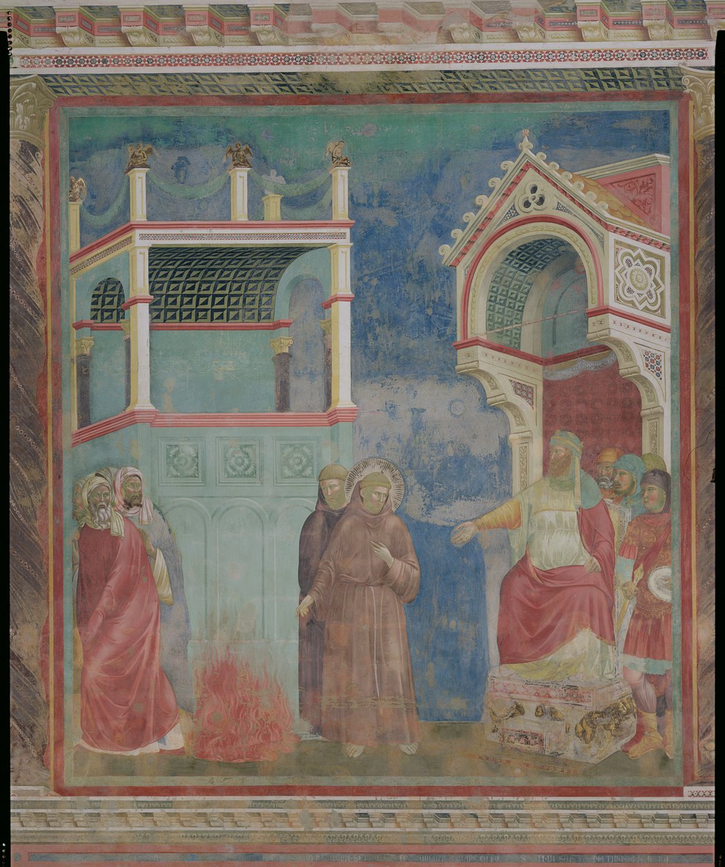 O Julgamento pelo Fogo, São Francisco oferece a pé através do fogo, para converter o sultão do Egito em 1219, 1296-97 de Giotto di Bondone