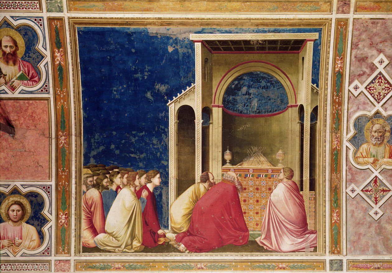 Os pretendentes da Virgem orando diante dos bastonetes no templo, c.1303-05 de Giotto di Bondone