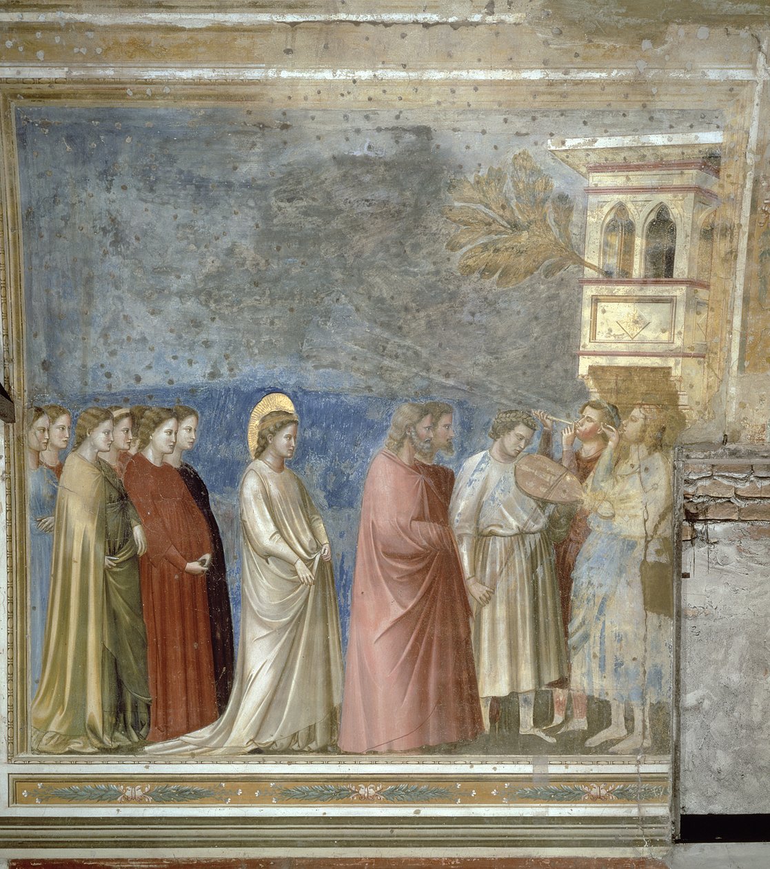 Procissão de Casamento da Virgem, c.1305 (antes da restauração) de Giotto di Bondone