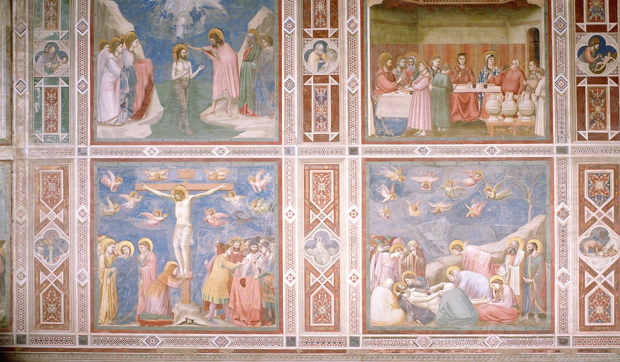 Vista dos registros inferiores e médios da parede norte, c.1305 (detalhe) de Giotto di Bondone