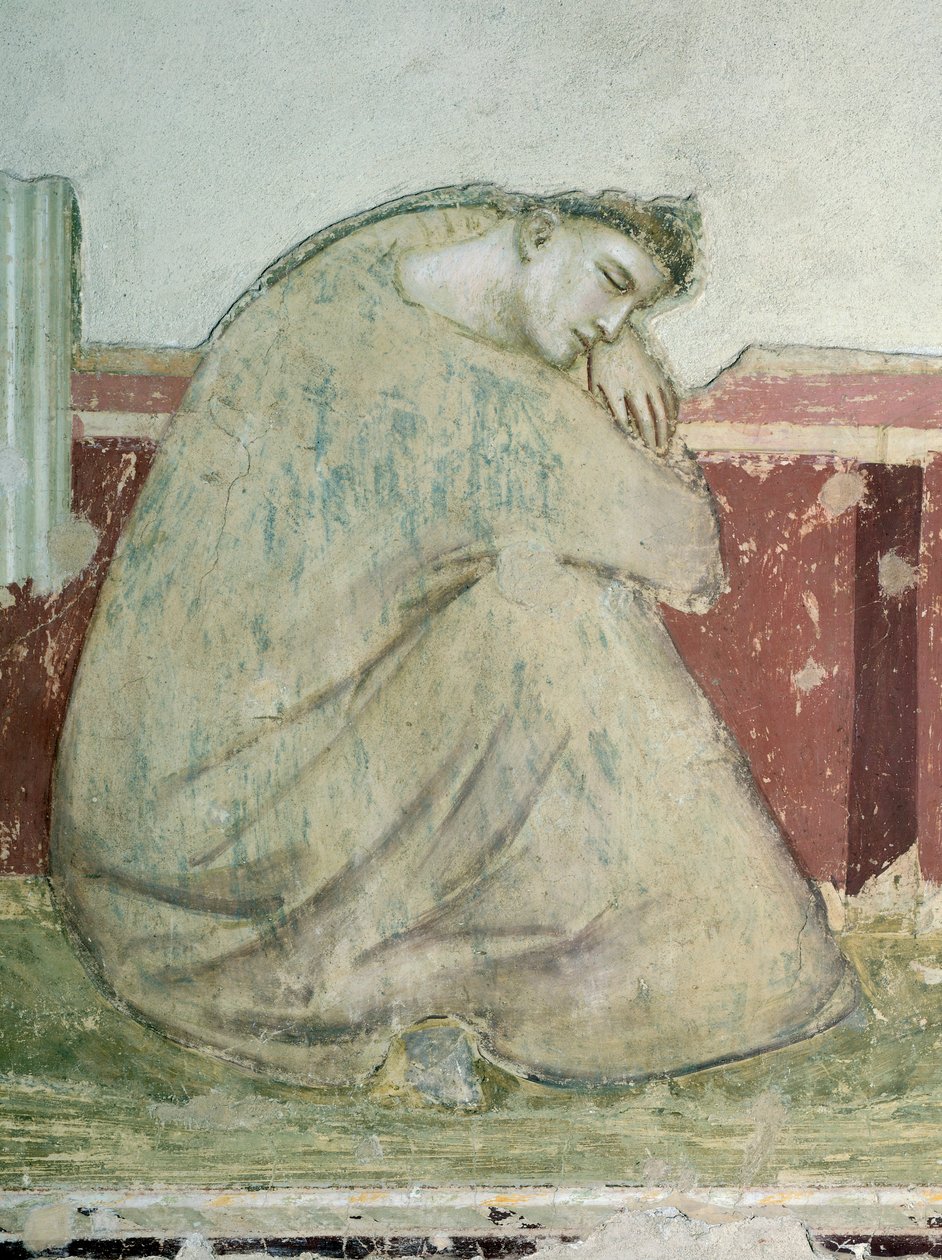 Aparição de São Francisco a Santo António, por Giotto (1267-1337), fresco, Detalhe, Basílica de Santa Croce, Capela Bardi, Florença,1325-1330 de Giotto (c.1266 1337)