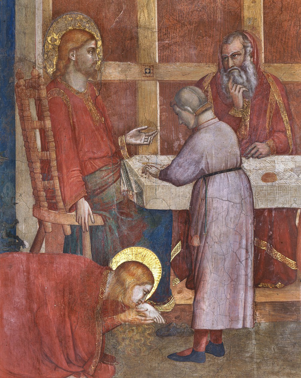 Capela da Magadalene, o muro ocidental: Cenas da vida da Madalena, "A Ceia na casa do fariseu". Detalhe de Giotto (c.1266 1337)