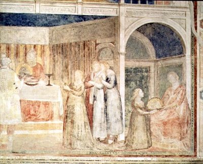Banquete de Herodes, detalhe de Salomé, da capela de Peruzzi (fresco) (detalhe de 63332) de Giotto (c.1266 1337)