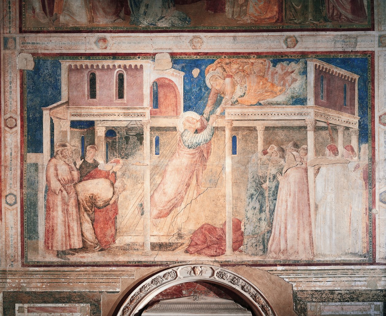 Itália, Florença, Basílica da Santa Cruz, Capela Peruzzi, Histórias de João Evangelista: rapto, de Giotto (1267-1337), fresco, Detalhe de Giotto (c.1266 1337)