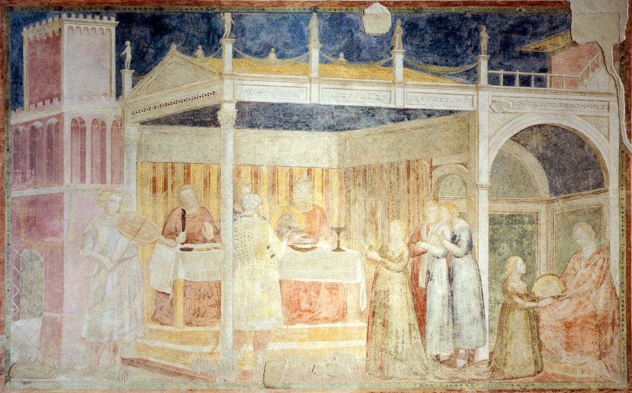 Itália, Florença, Basílica de Santa Croce, Capela de Peruzzi, Festa de Herodes, detalhe de Histórias de São João Batista de Giotto (c.1266 1337)