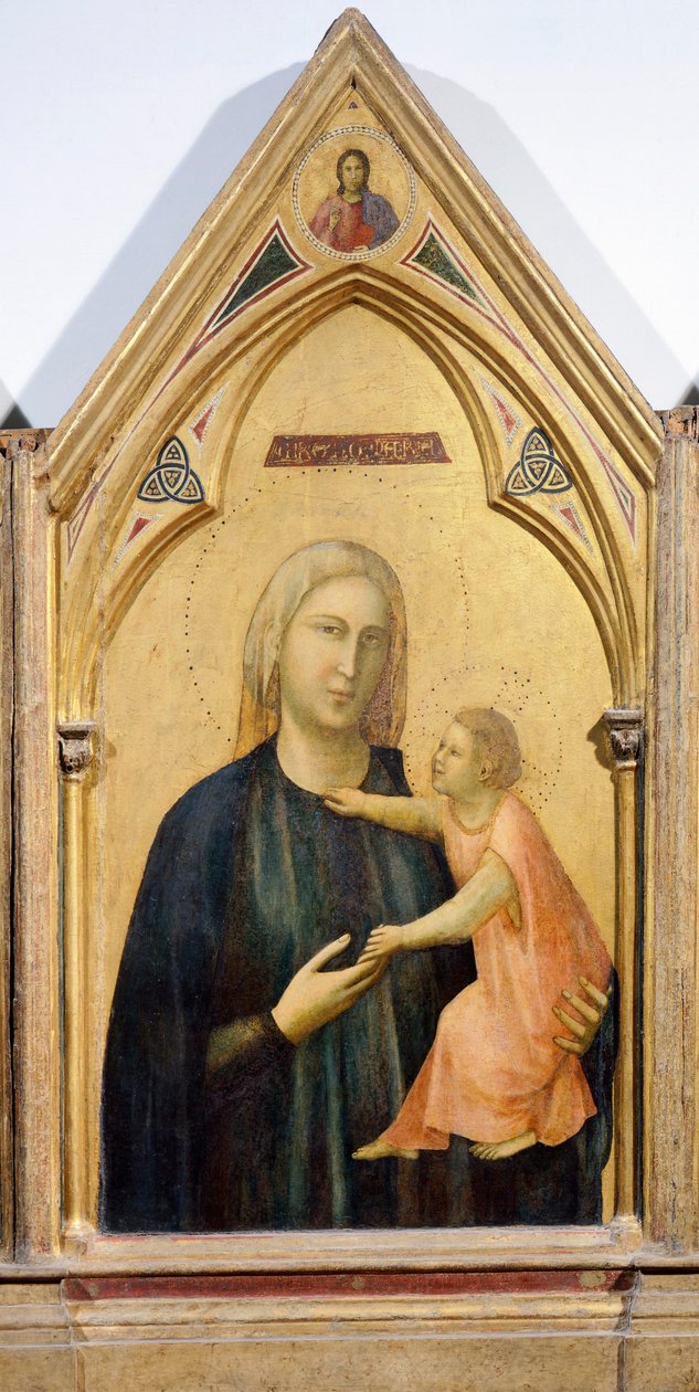 Madonna e Child, detalhe de Badia Polyptych, cerca de 1300, de Giotto (1267-1337), tempera no painel, 91x334 cm de Giotto (c.1266 1337)