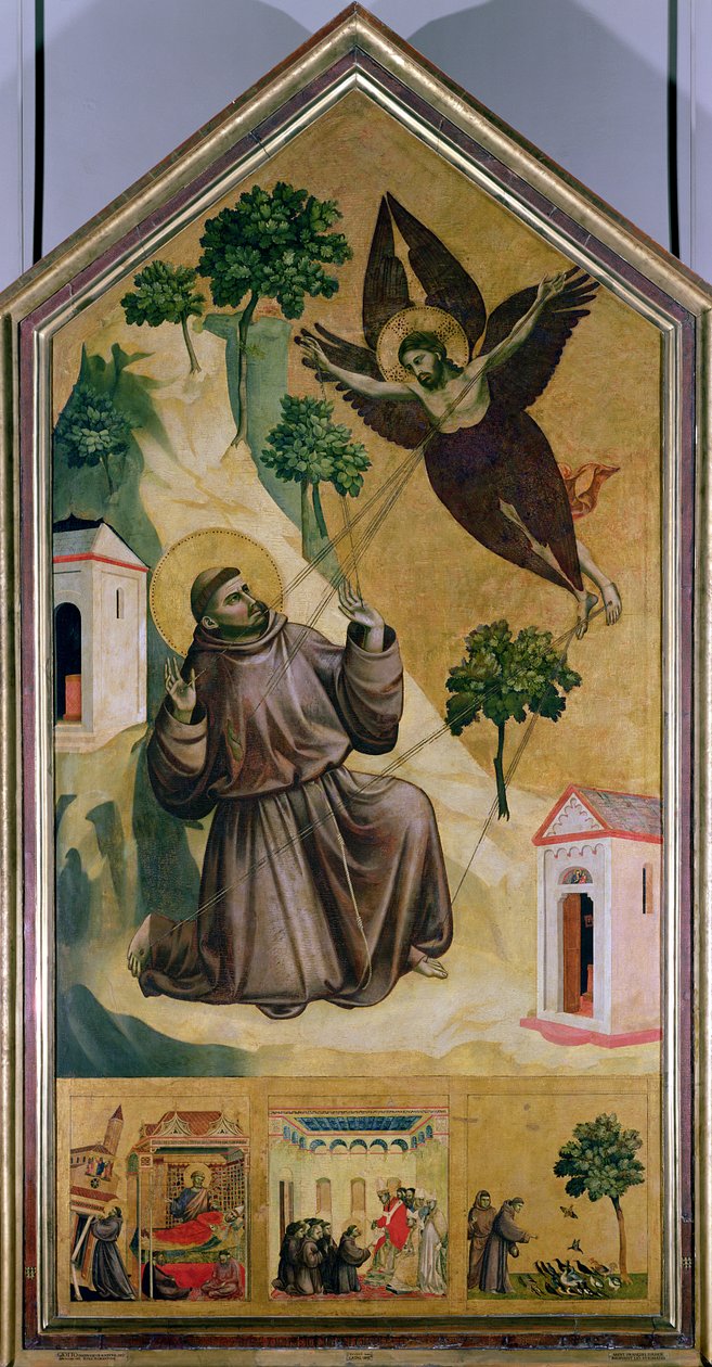 São Francisco recebendo os estigmas, c.1295-1300 (têmpera no painel) de Giotto (c.1266 1337)