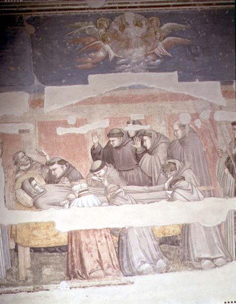 A Morte de São Francisco, detalhe do bier, da capela Bardi (fresco) (ver também 63380, 63329, 99676) de Giotto (c.1266 1337)