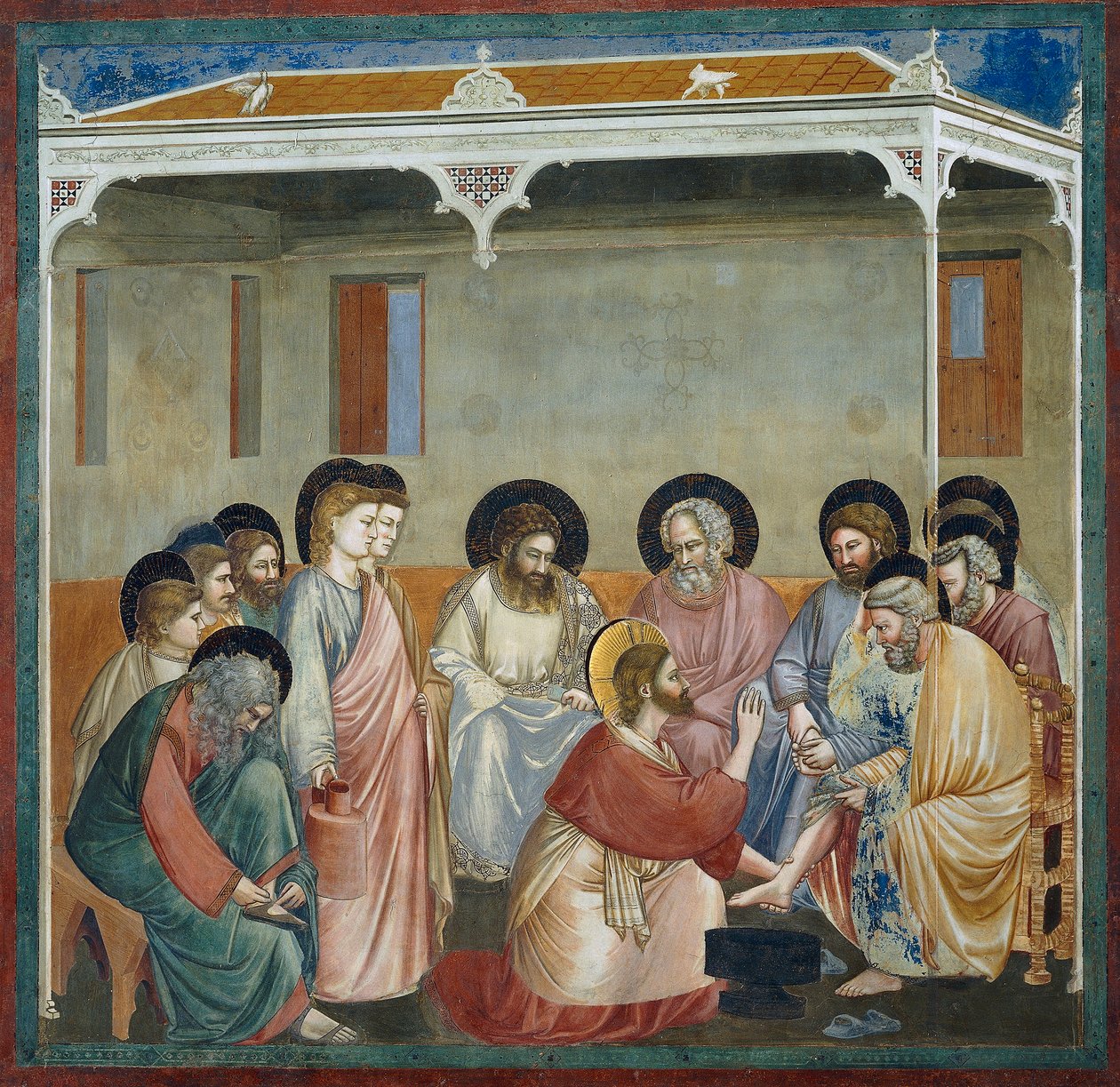 Lavagem dos pés, detalhe da Vida e Paixão de Cristo, por Giotto de Giotto (c.1266 1337)