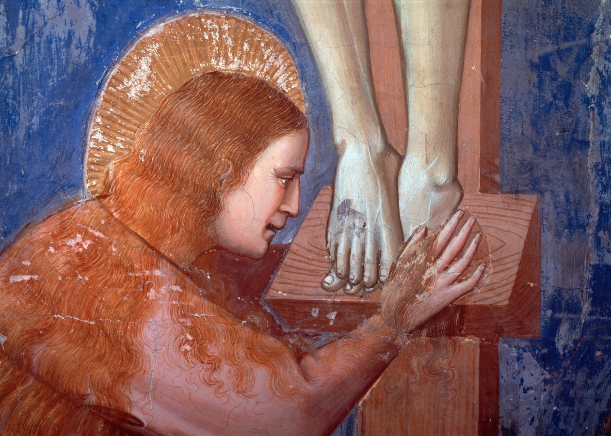 Crucificação, detalhe da Madalena (Fresco de Giotto (c.1266 1337)