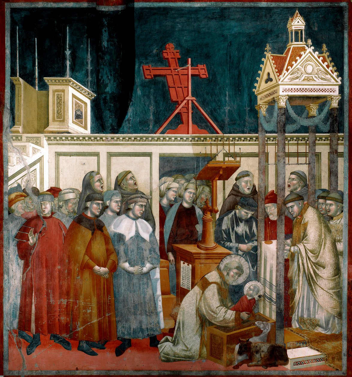 História de São François de Assis: "O milagre da creche de Greccio" São François criou a primeira creche em Greccio perto de Rieti em 1223. Fresco por Giotto di Bondone (1267-1337). 1296-1299 Sol. 270x230 cm Basílica Superior de São Francisco de Assis, de Giotto (c.1266 1337)