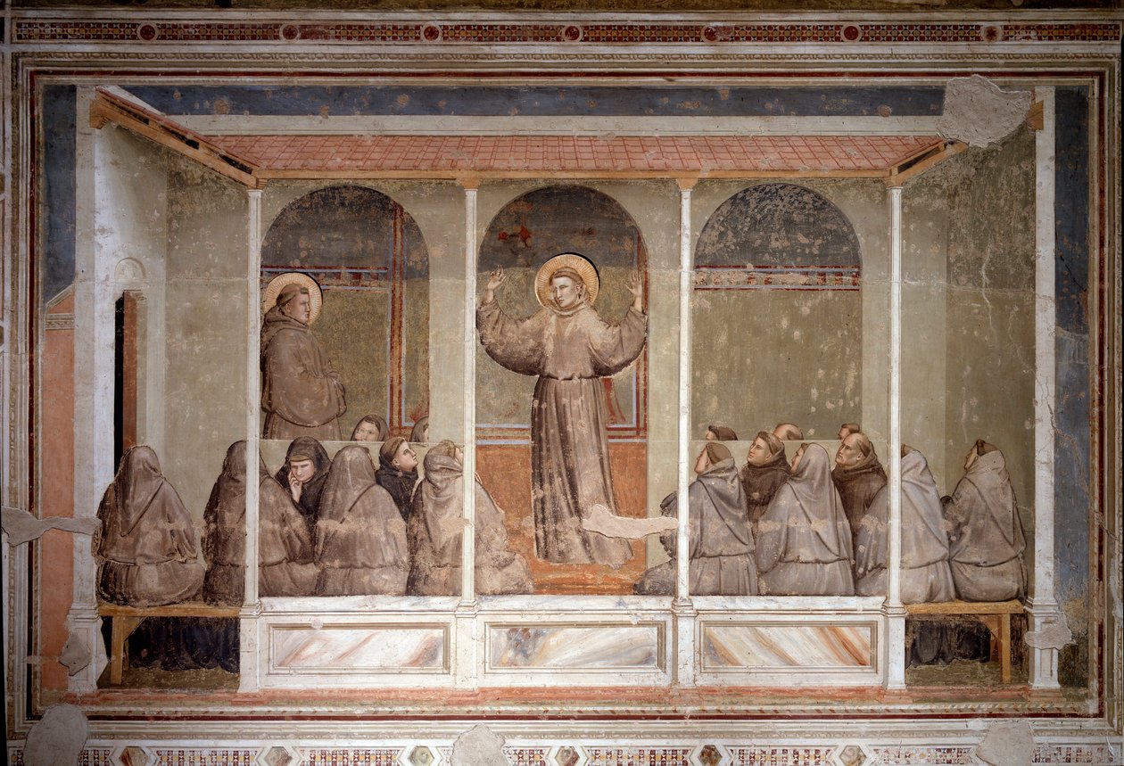 São Francisco aparece a um capítulo em Arles durante a predicação de Santo Antônio de Pádua (Fresco de Giotto (c.1266 1337)