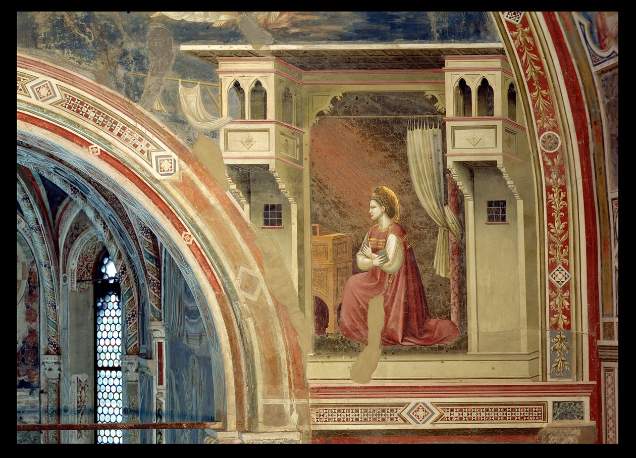 A Anunciação, detalhe da Virgem ajoelhada, da lunette acima do altar, c.1305 (fresco) de Giotto (c.1266 1337)