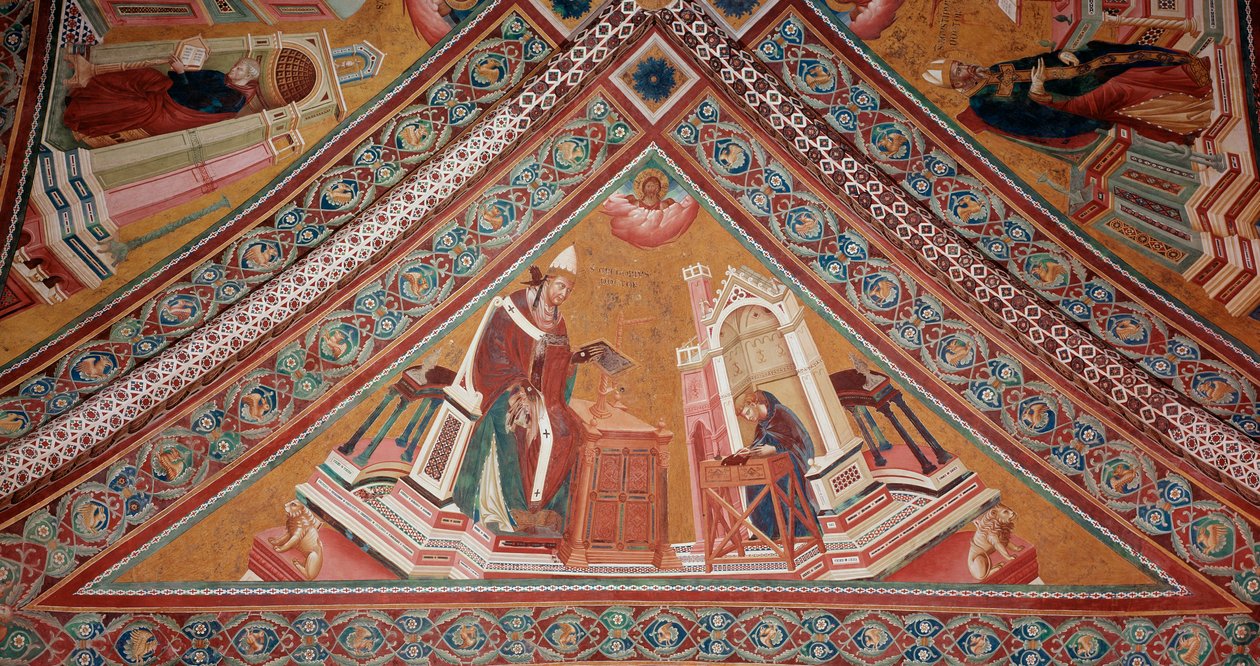 Os Doutores da Igreja: Papa Gregório I, o Grande (fresco de Giotto (c.1266 1337)