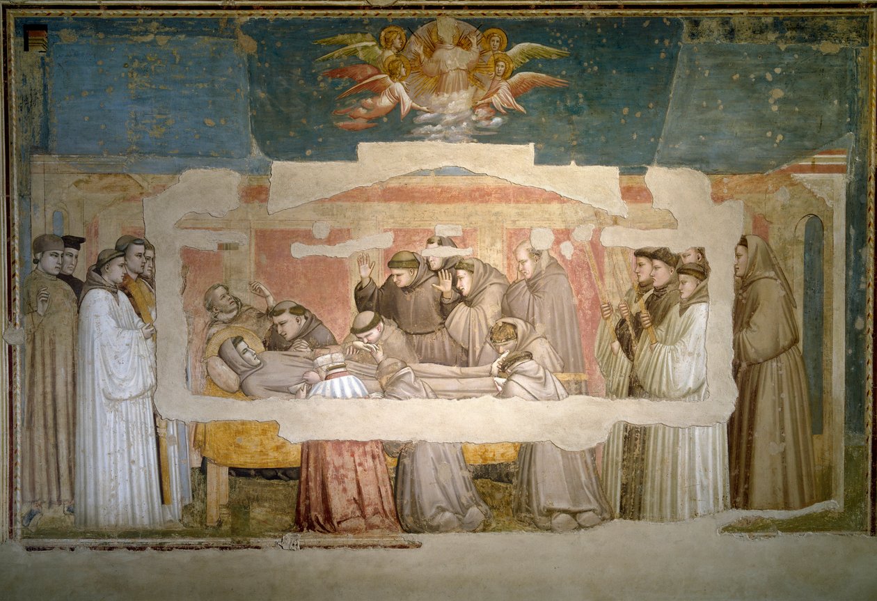 O funeral de São François de Assis. A verificação do estigma. Pintura de Giotto di Bondone (1267? 1337) de Giotto (c.1266 1337)