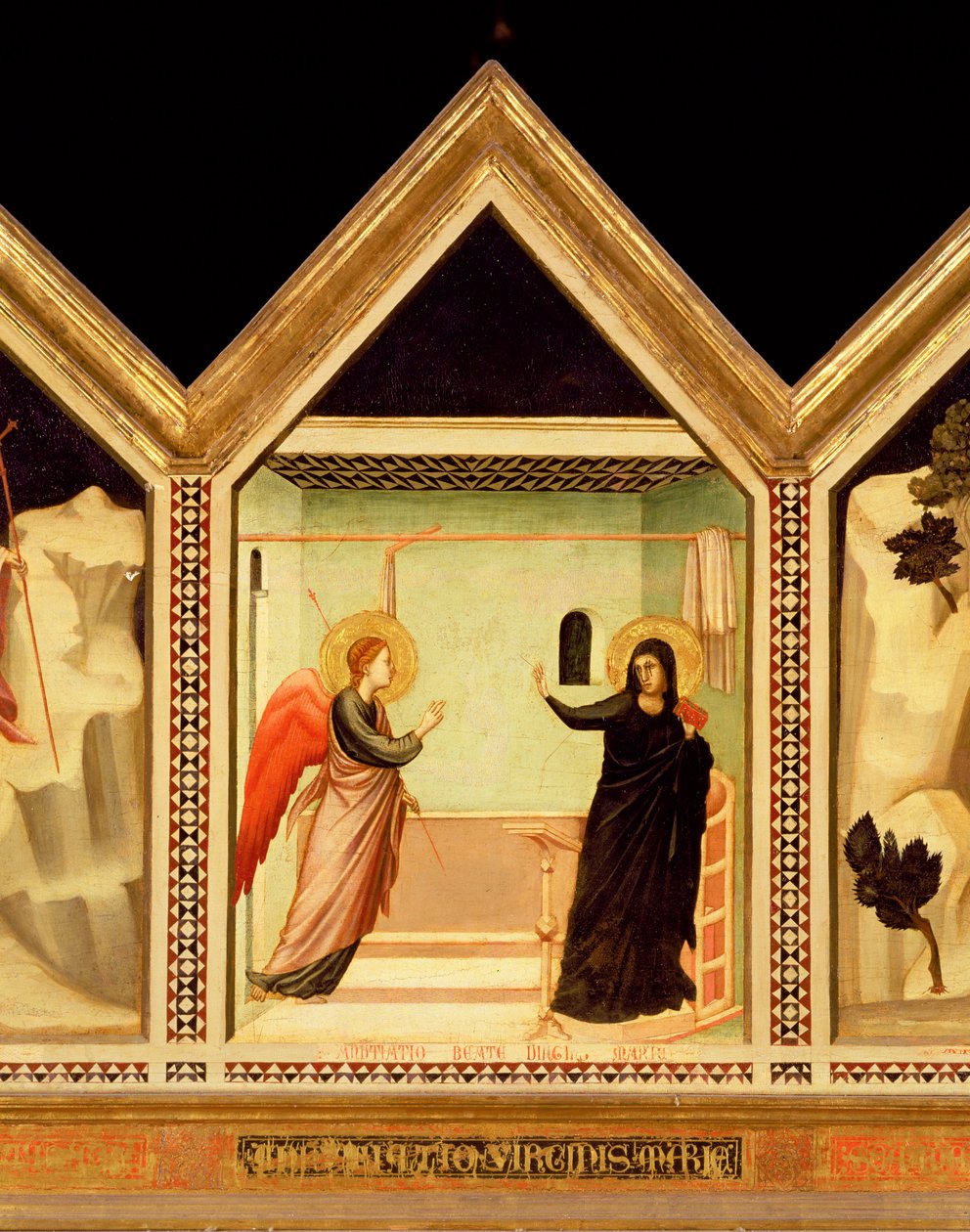 Anunciação, do reverso do Polyptych de St. Reparata do detalhe do painel central de 66558, veja também 66557-68 de Giotto di Bondone
