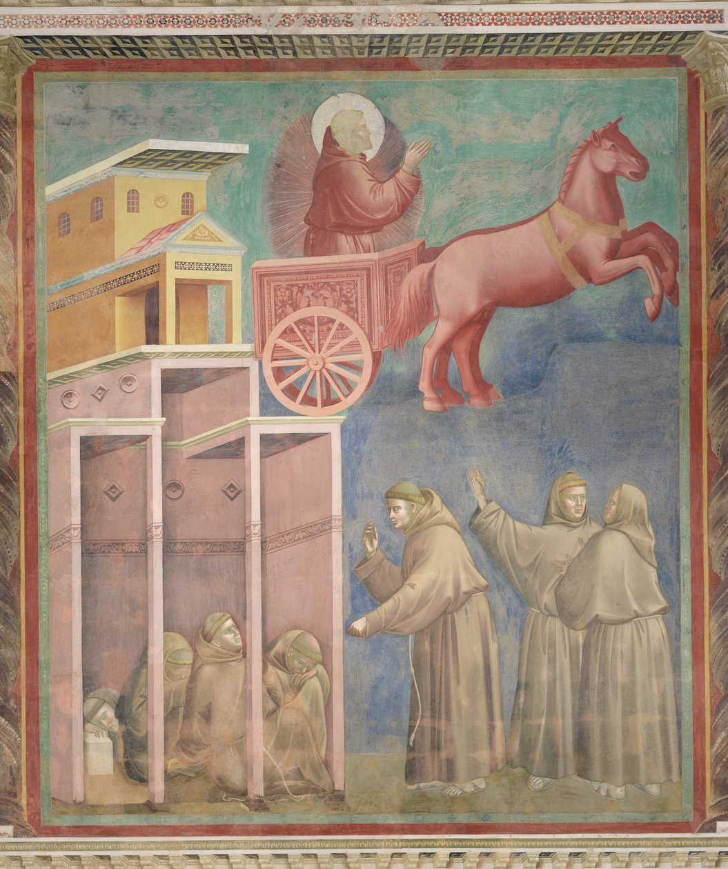 São Francisco aparece aos seus companheiros em uma carruagem de fogo, 1296-97 de Giotto di Bondone