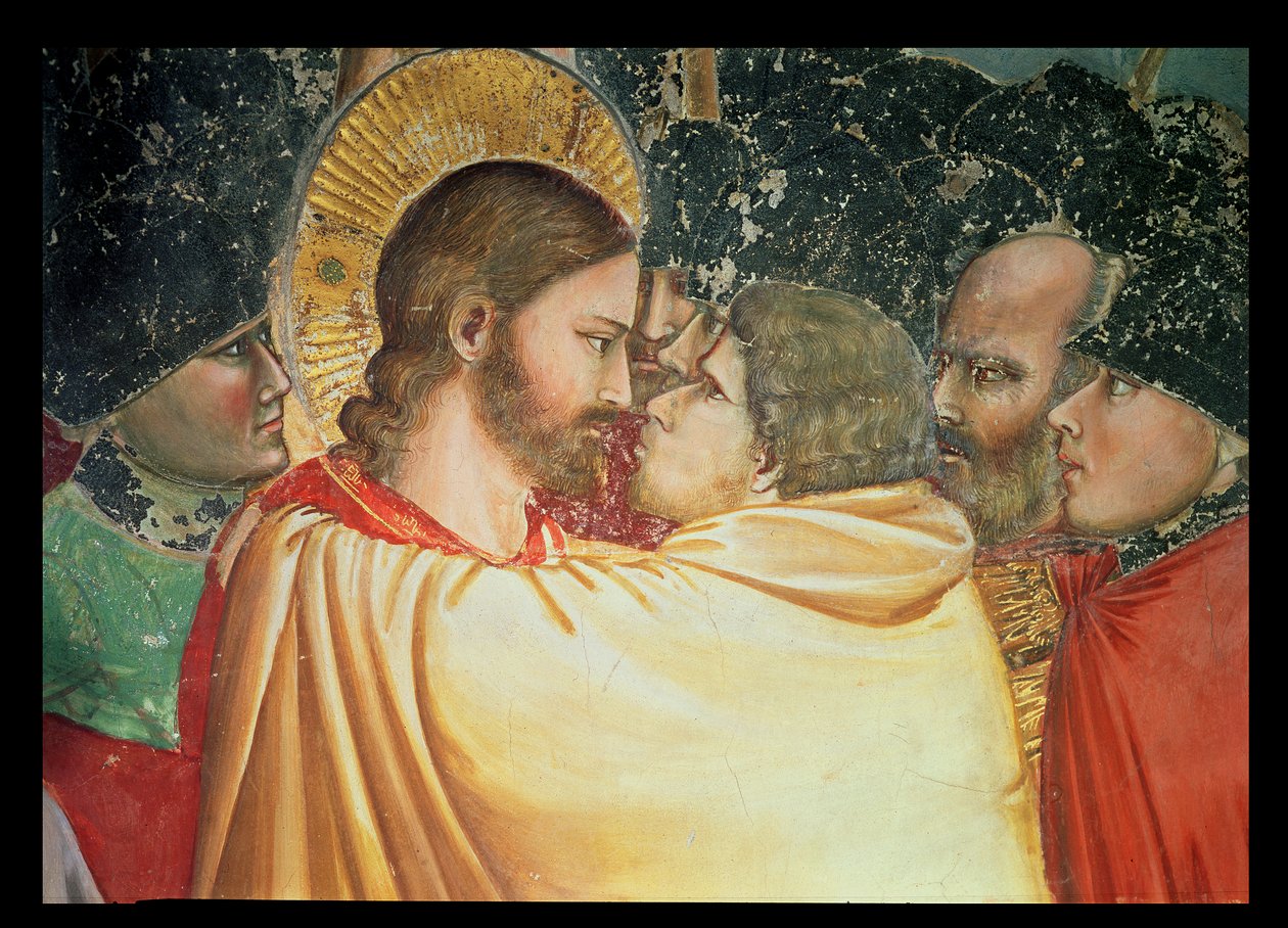 A traição de Cristo, detalhe do beijo, c.1305 de Giotto di Bondone