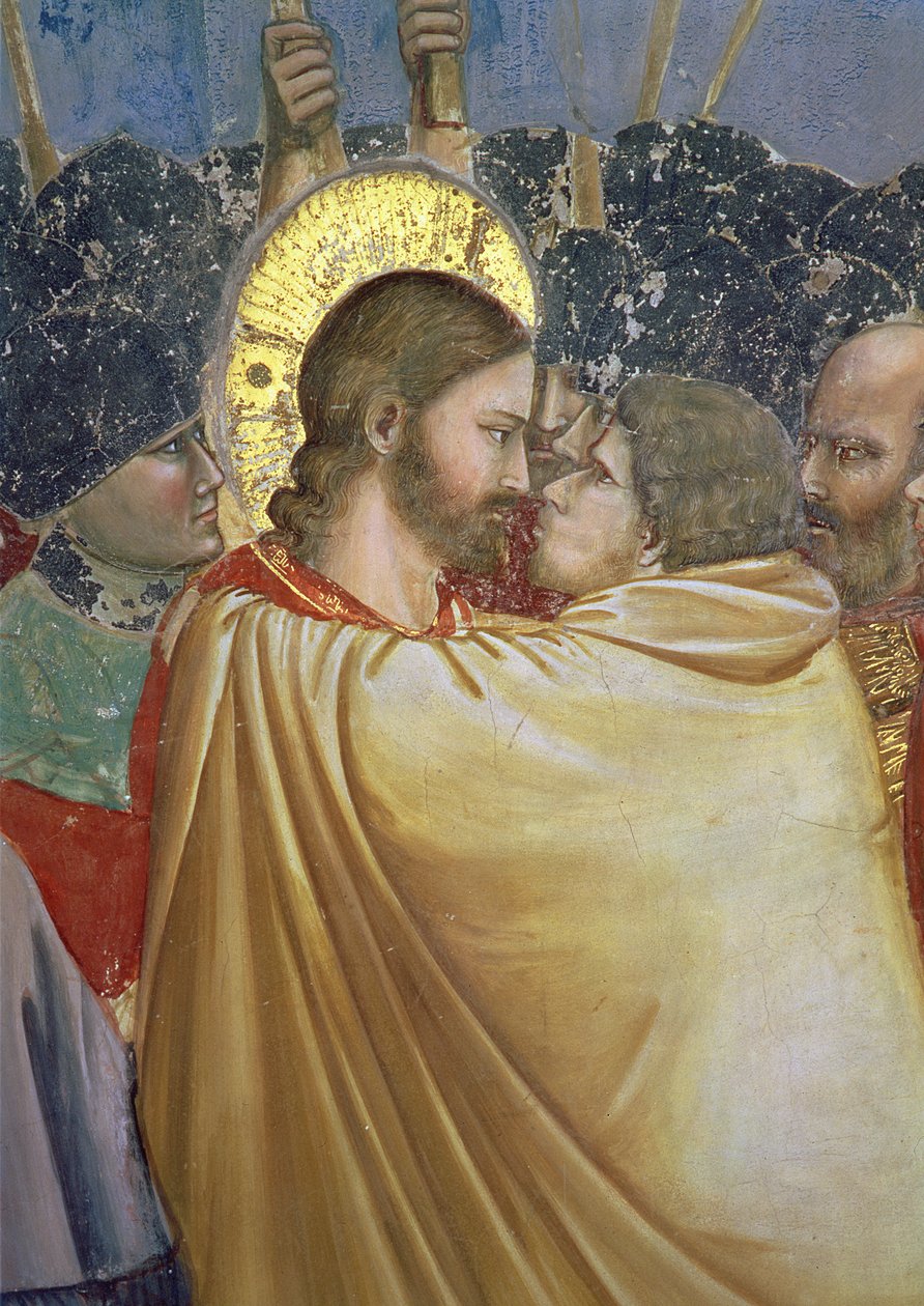 A traição de Cristo, detalhe do beijo, detalhes c.1305 afresco de 65199 de Giotto di Bondone
