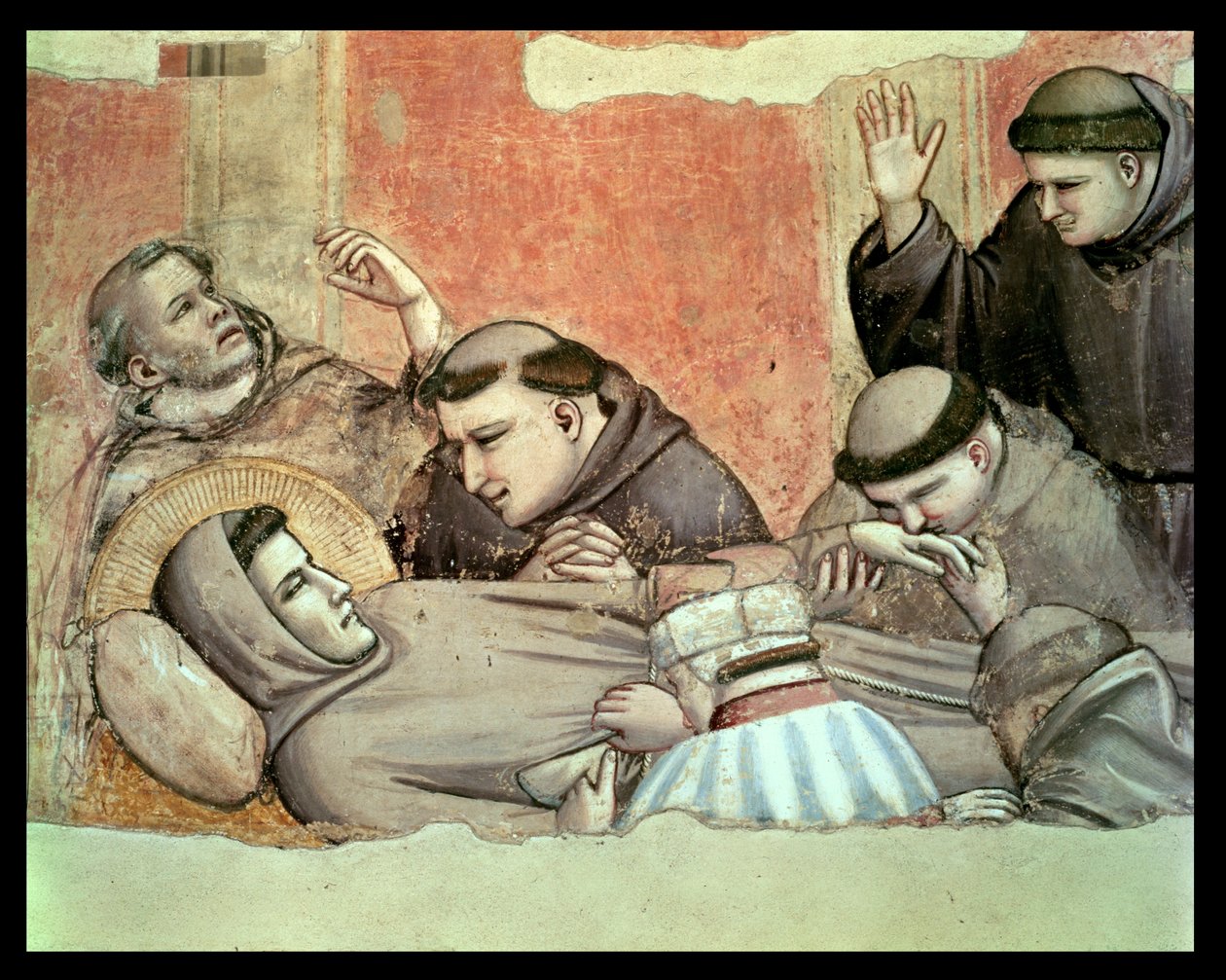 A morte de São Francisco, detalhe de São Francisco e os monges, do detalhe do afresco da capela Bardi de 63329 de Giotto di Bondone