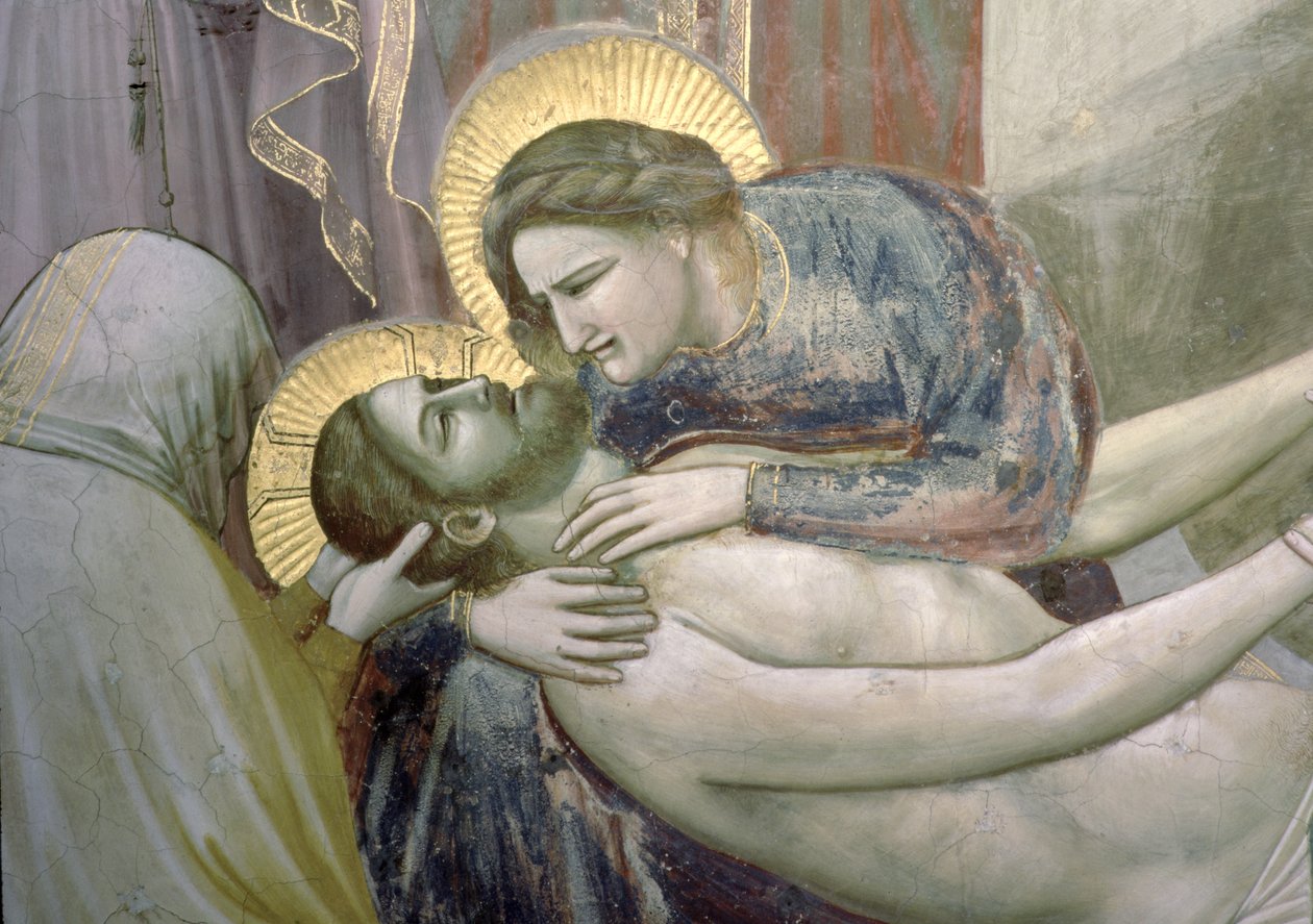 A lamentação, detalhe da Madonna e Cristo, c.1305 detalhe afresco de 56296 de Giotto di Bondone