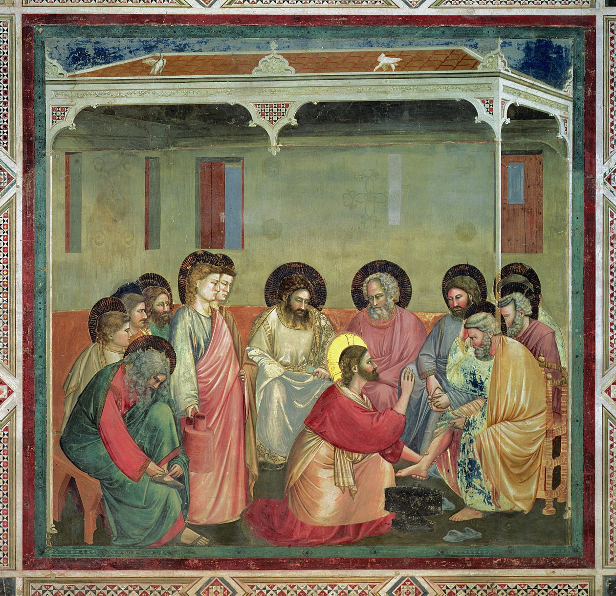 Cristo Lavando os Pés dos Discípulos, c.1305 (pós-restauração) (veja também 65194) de Giotto di Bondone