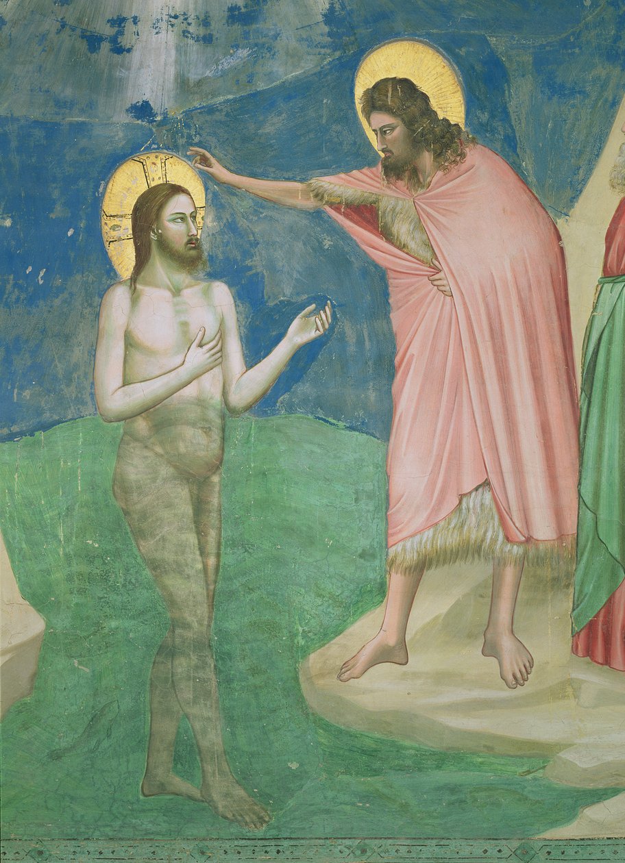 O Baptismo de Cristo, detalhe de Cristo e São João Batista, 1303-05 de Giotto di Bondone