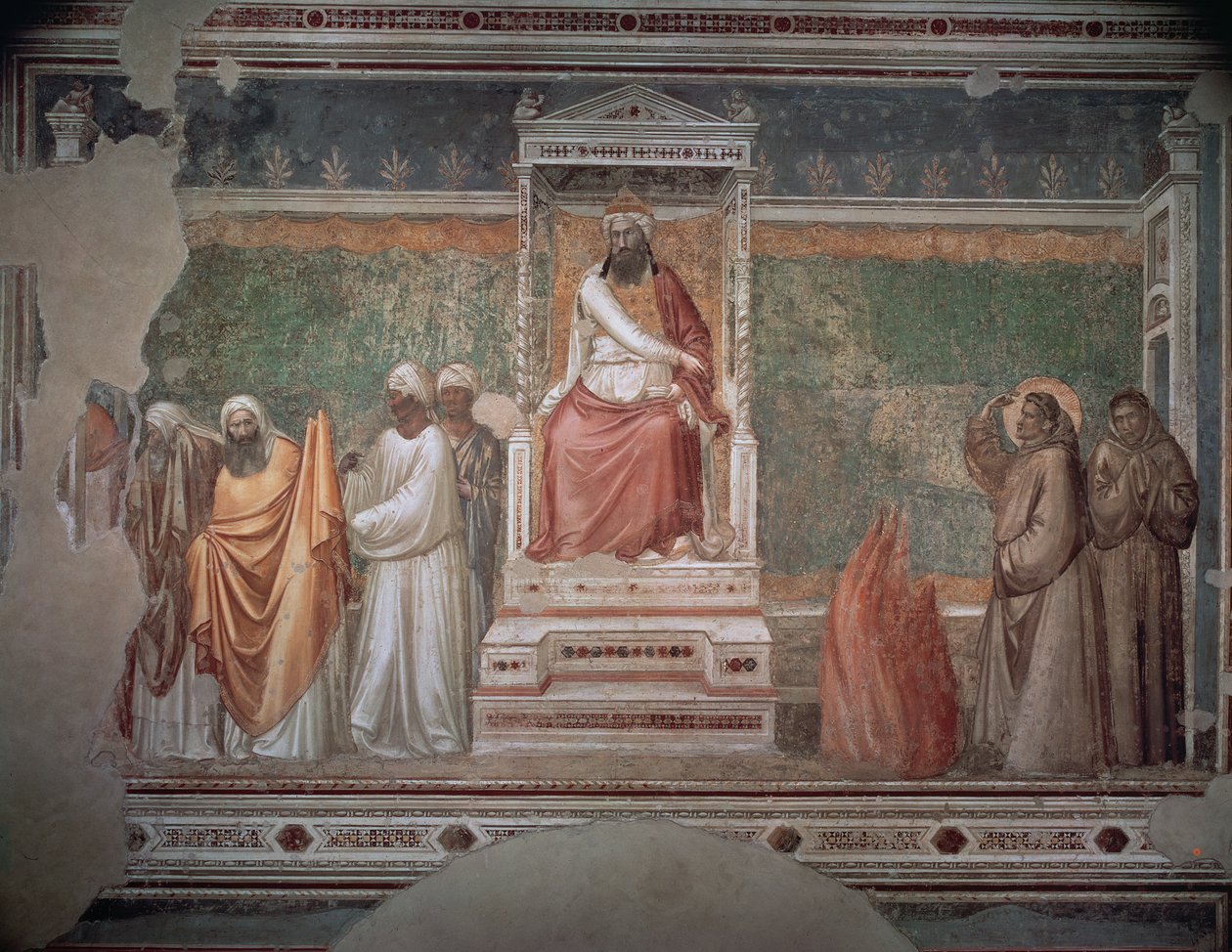 Julgamento pelo fogo de São Francisco de Assis diante do sultão do Egito, da Capela Bardi, c.1320 de Giotto di Bondone