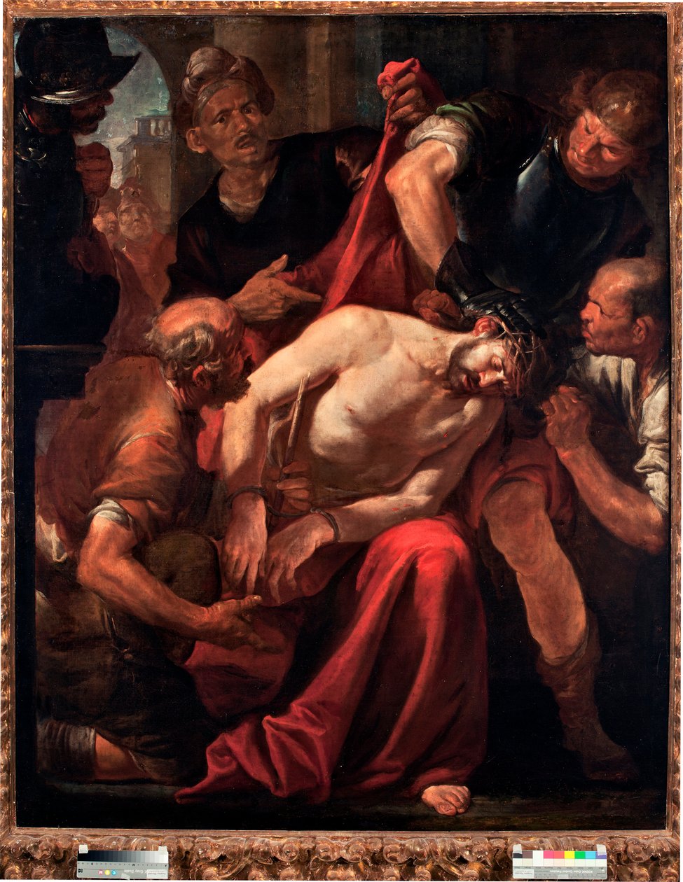 A Derisão de Cristo (Jesus zombado pelos soldados) Pintura de Gioacchino Assereto (1600-1649) Genes do século XVII, Musei di Strada Nuova de Giovacchino Assereto