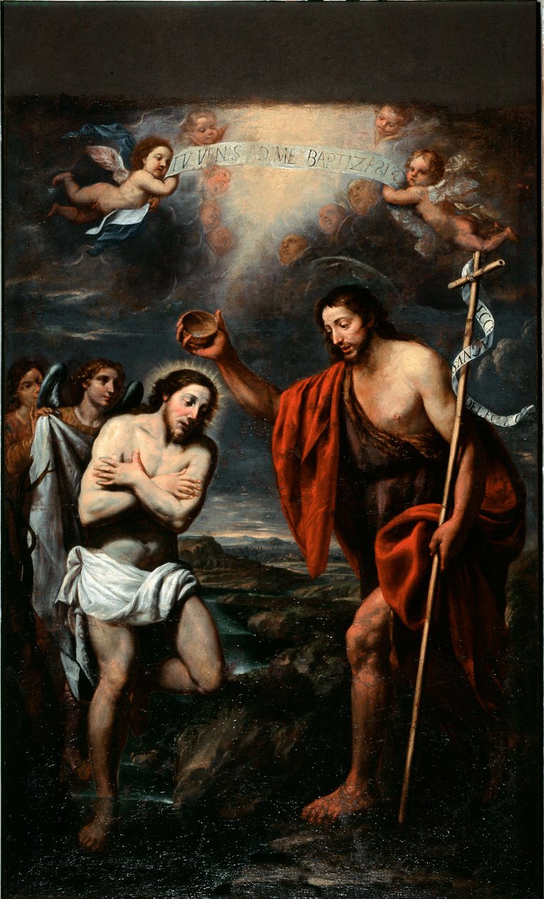 Baptismo de Cristo (Baptim de Jesus Cristo) Pintura de Giovan Battista Casone (1609-1681) Século XVII Santa Margherita Ligure, Igreja de Santa Margherita de Giovan Battista Casone
