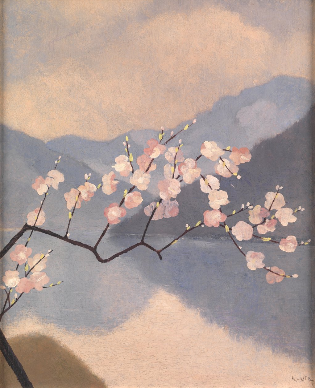 Blossom on the Lake (óleo sobre painel) de Giovan Battista Costa