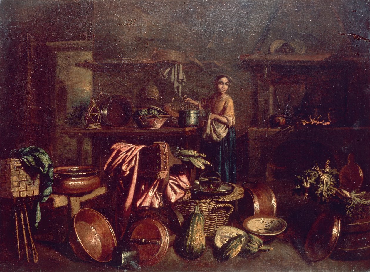 Dentro da cozinha, por Gian Domenico Valentino (1630-1708) de Giovan Domenico Valentino