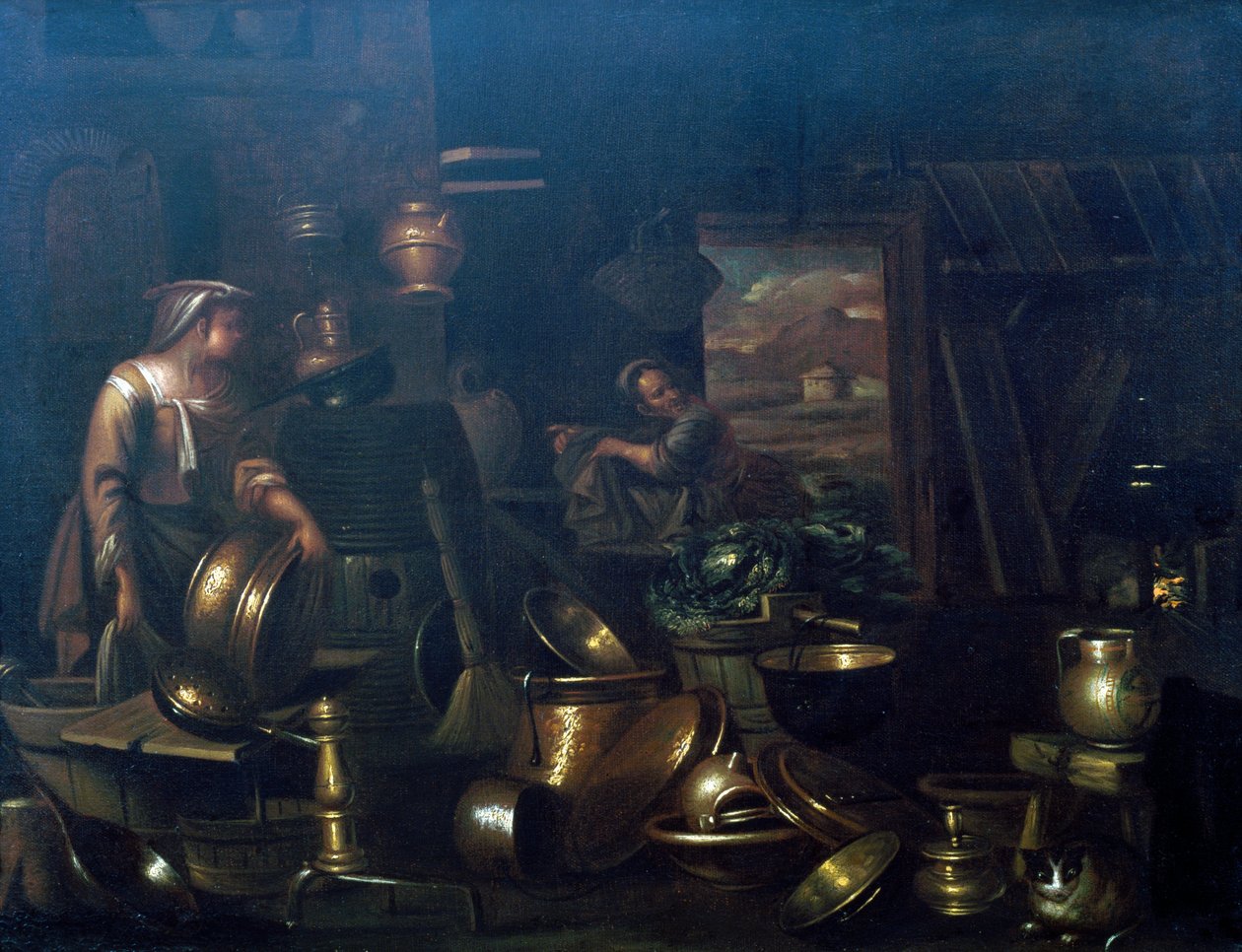 Dentro da cozinha, por Gian Domenico Valentino (1630-1708) de Giovan Domenico Valentino