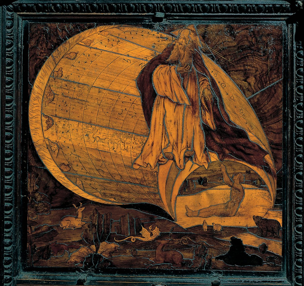 La Creation du monde - Marchetaria de madeira de Giovan Francesco Capoferri de Lorenzo Lotto (1480-1556) - Século XVI - Igreja de Santa Maria Maggiore, Bergamo de Giovan Francesco Capoferri