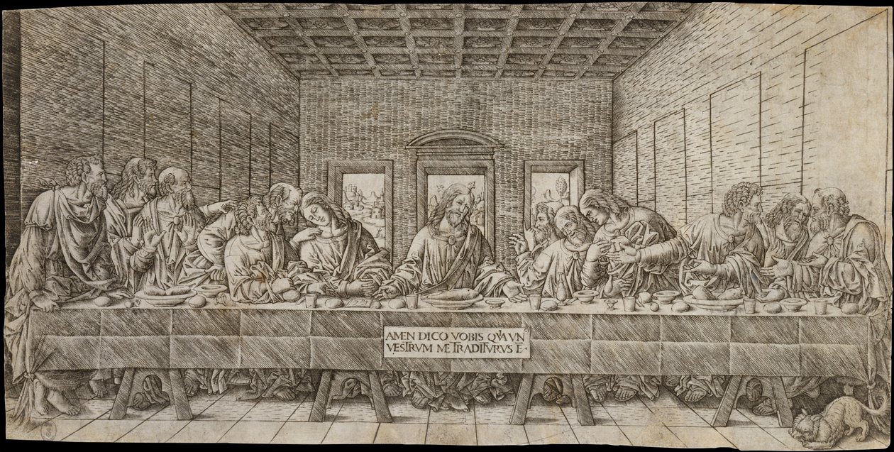 A Última Ceia, com um Spaniel, c. 1500. de Giovan Pietro Birago