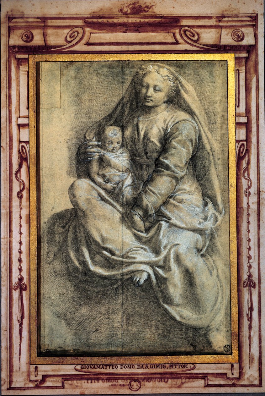 Virgem e Criança Lavis por Giovanni Antonio Dosi (1533-1610) Sol do século XVI. 0,43x0,28 m Paris, Musee du Louvre de Giovanantonio Dosio