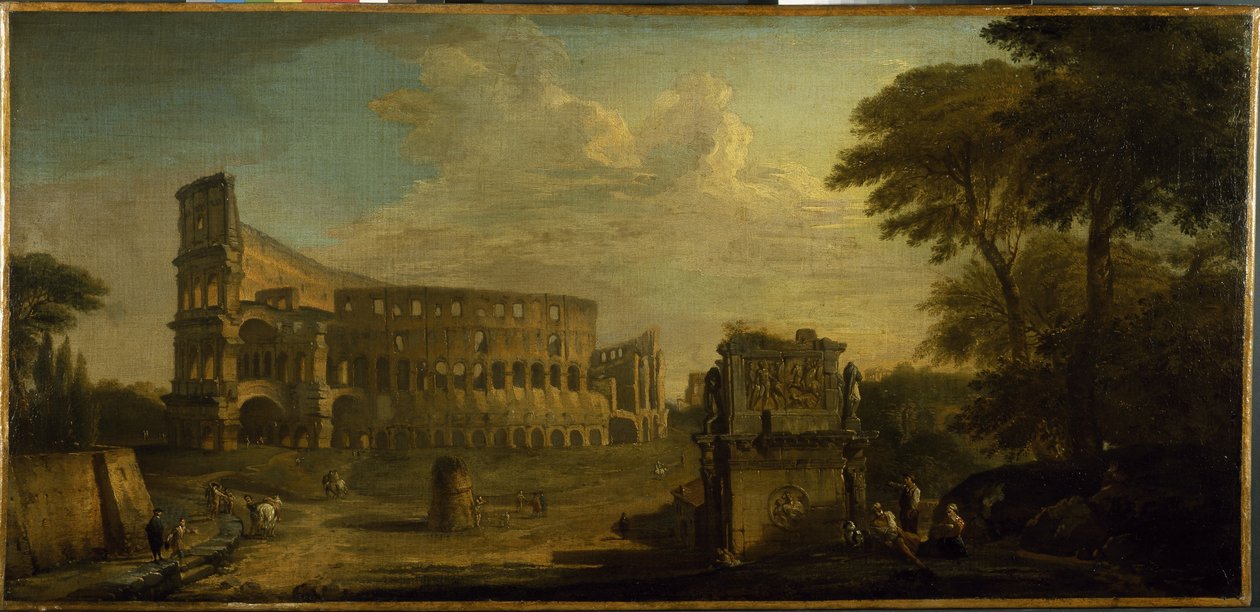 Uma vista do Coliseu, Roma (óleo sobre tela) de Giovani Paolo (attr. to) Panini