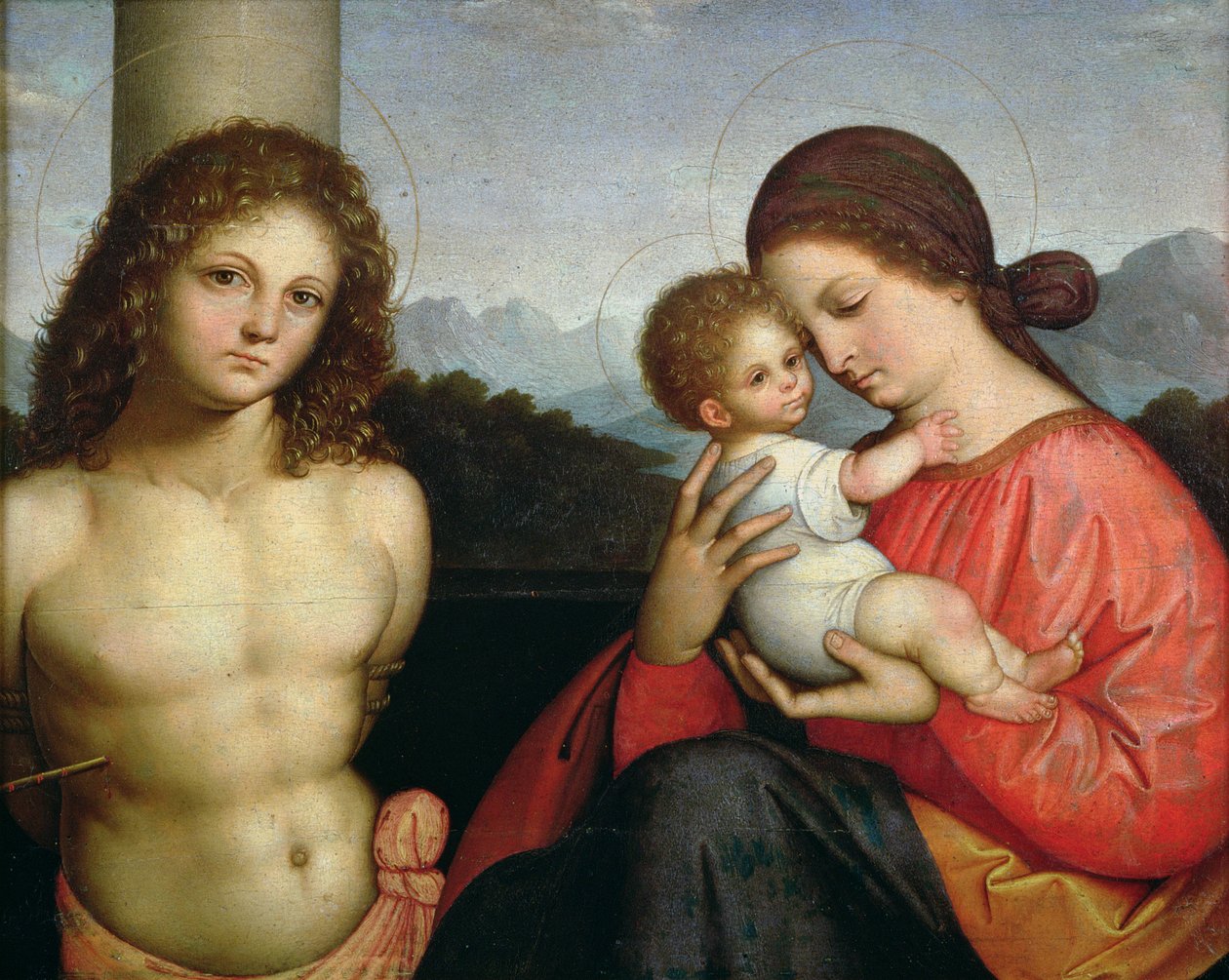 Madonna e criança com São Sebastião (painel) de Giovanni Agostino da Lodi