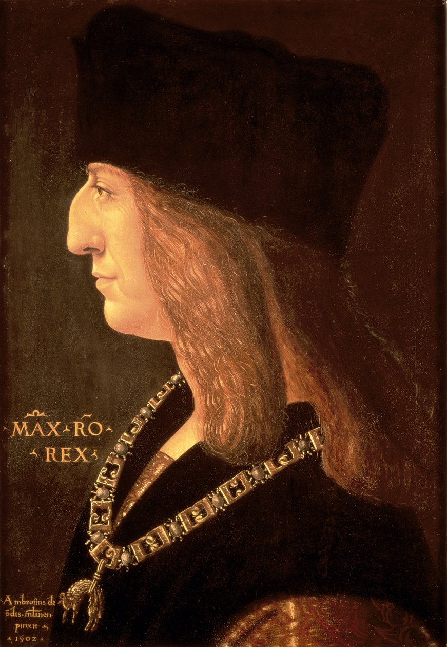 Imperador Maximiliano I da Alemanha (1459-1519), 1502 (painel) de Giovanni Ambrogio de Predis