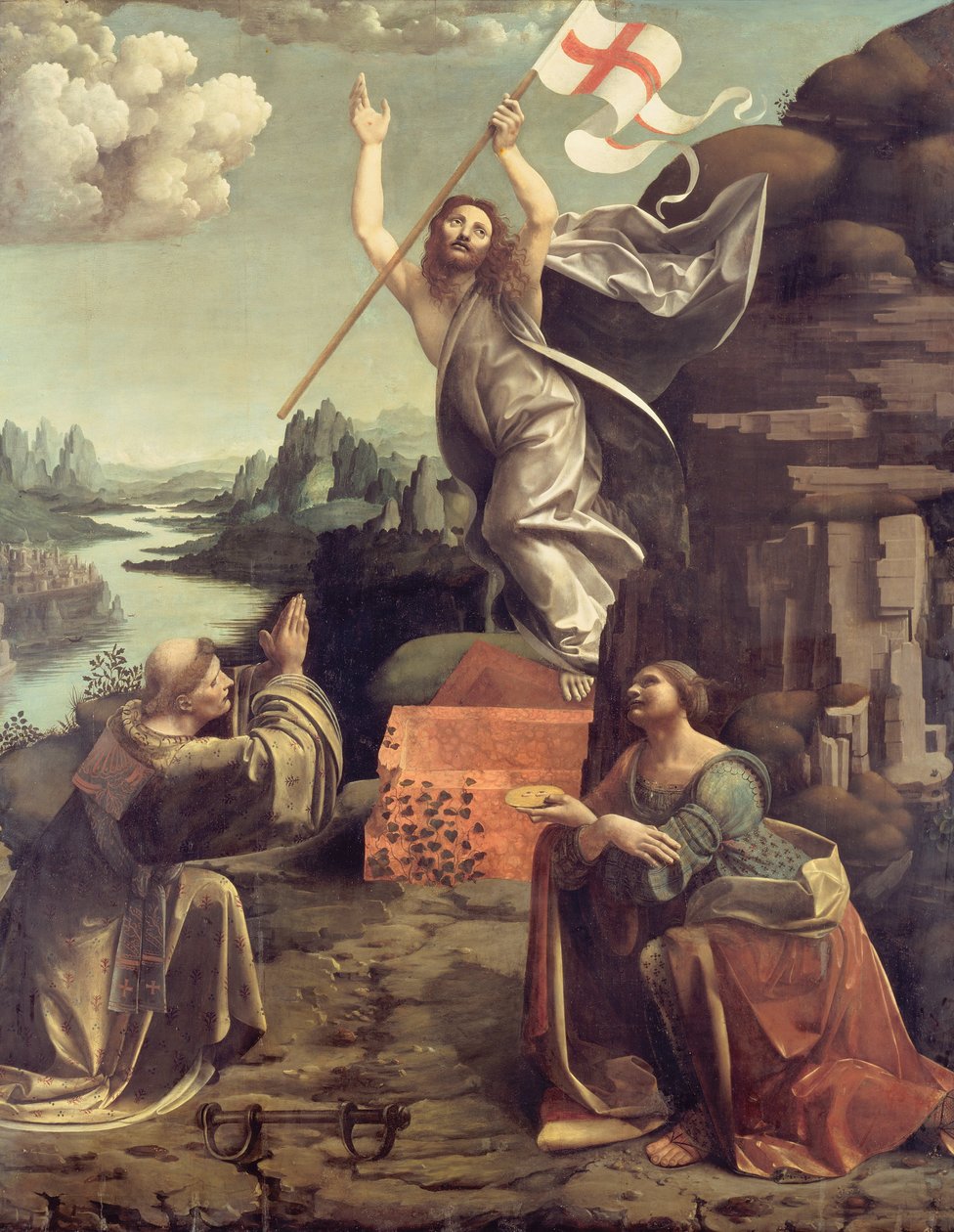 A ressurreição de Cristo com o São Leonardo de Noblac e Lucia de Giovanni Antonio Boltraffio