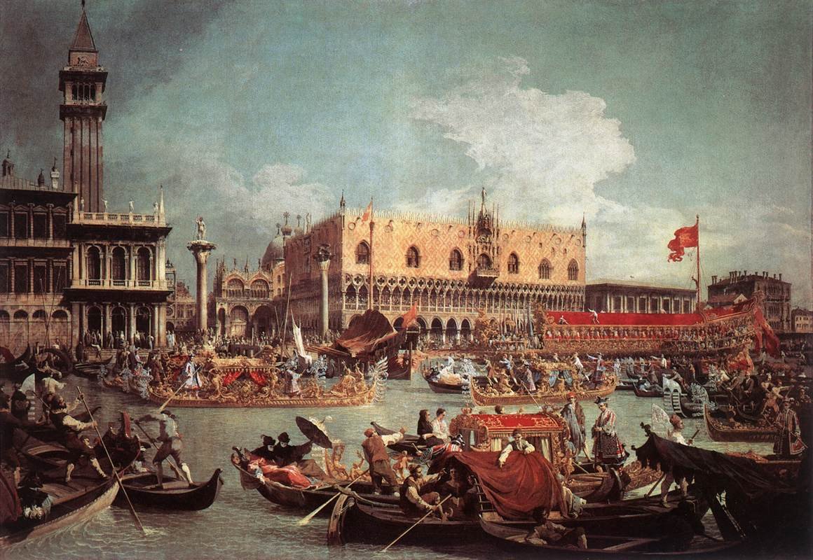 O Bucintoro retornando ao Molo no dia da ascensão de Giovanni Antonio Canal