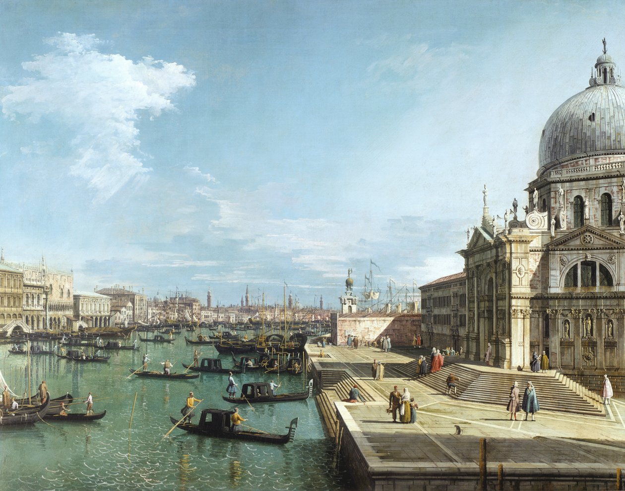 A entrada para o Grande Canal e a igreja de Santa Maria della Salute, Veneza de Giovanni Antonio Canal