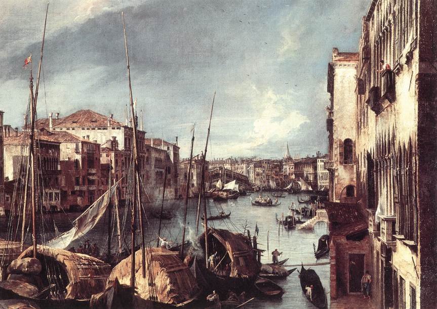 O Grande Canal com a Ponte Rialto em segundo plano (detalhe) de Giovanni Antonio Canal