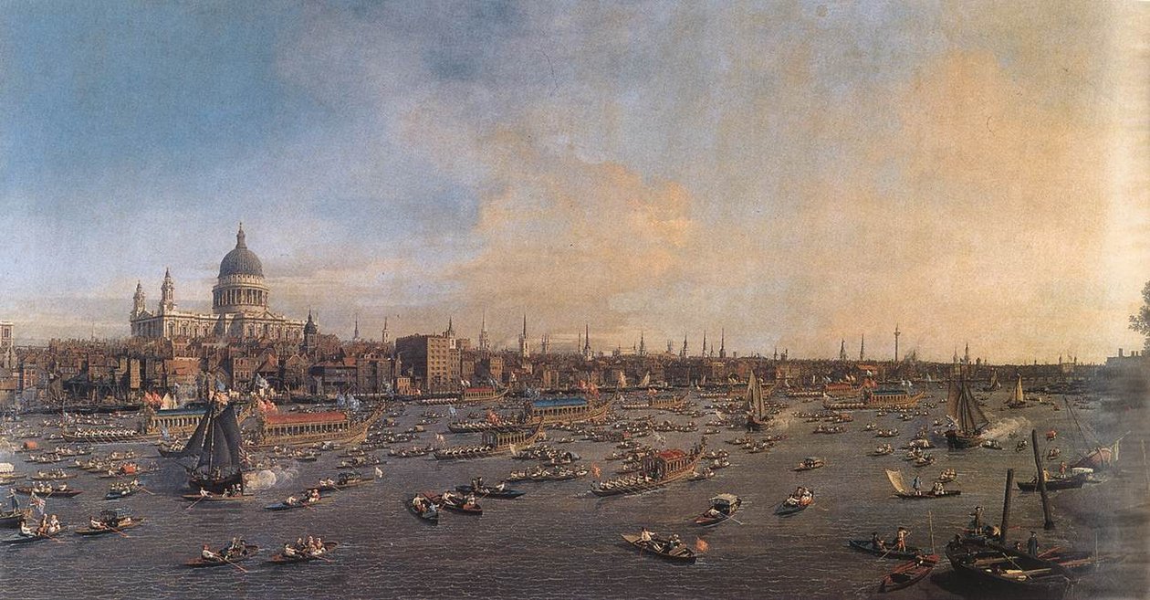 O rio Tamisa com a Catedral de St. Pauls no dia do Lord Mayors de Giovanni Antonio Canal