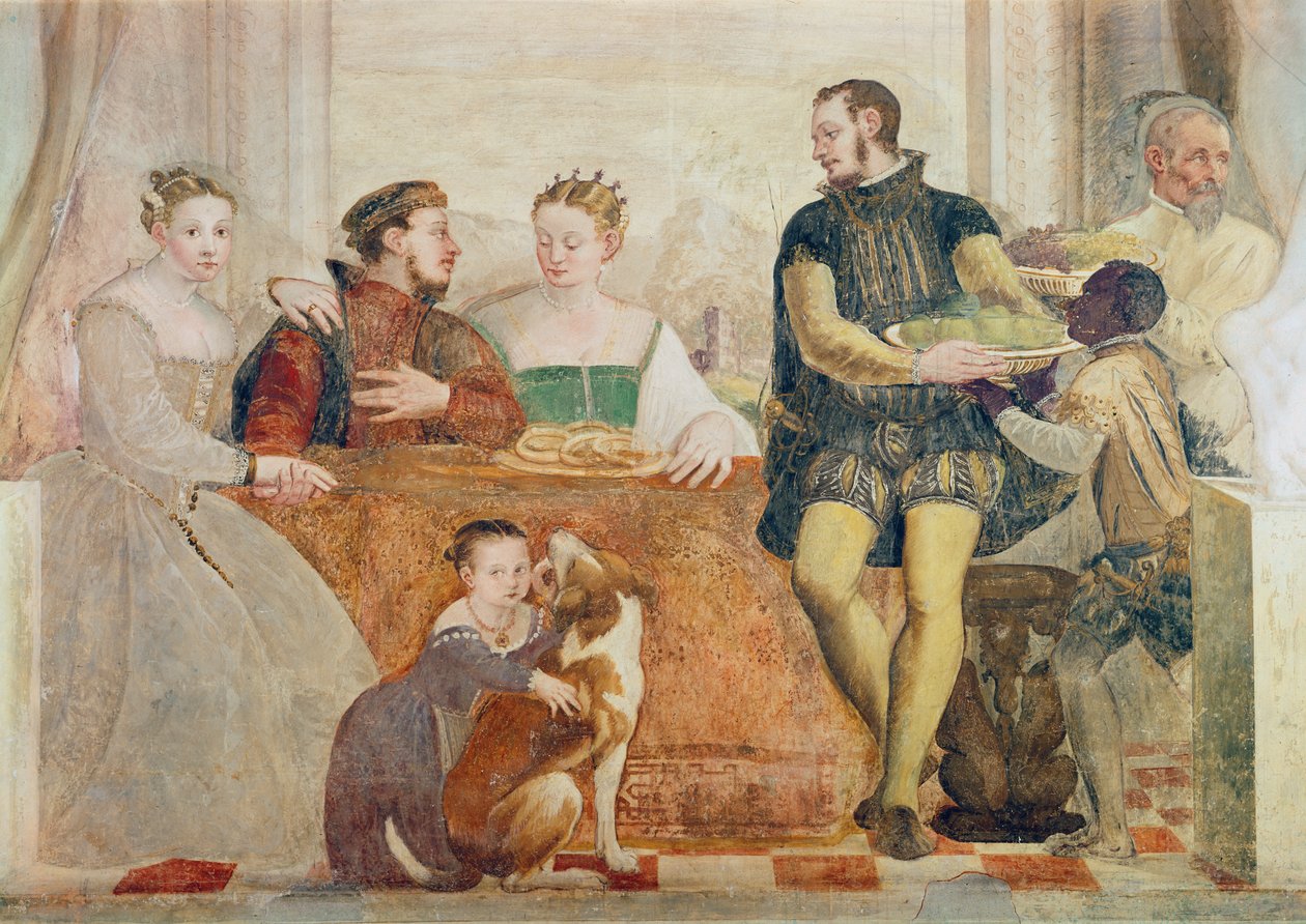 Detalhe do banquete, c.1570 de Giovanni Antonio Fasolo